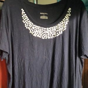 Merona Navy tee, silver embellishments, plus sz 2